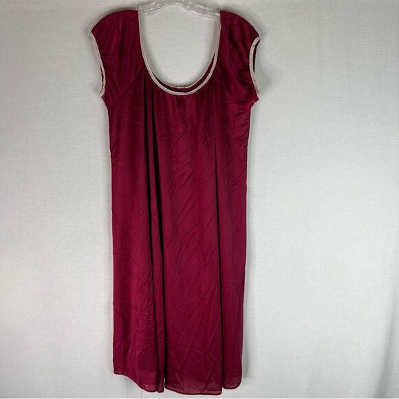 Vintage Burgundy Wine Coquette Dainty Prairie Milkmaid Nylon Nightgown Dress L - Picture 3 of 11